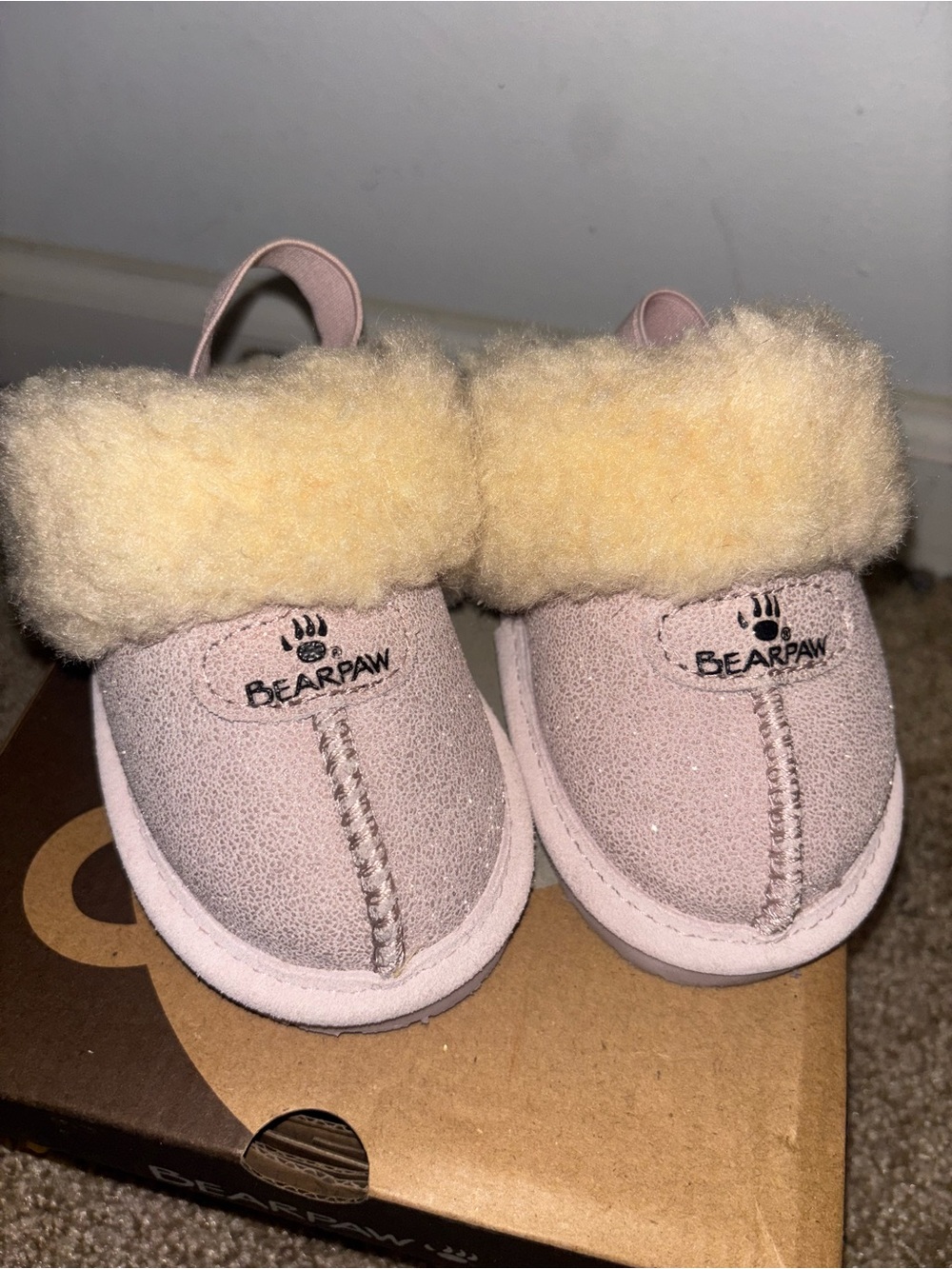 BearPaw Kids Pale Pink Faux-Shearling Slip-On Slippers